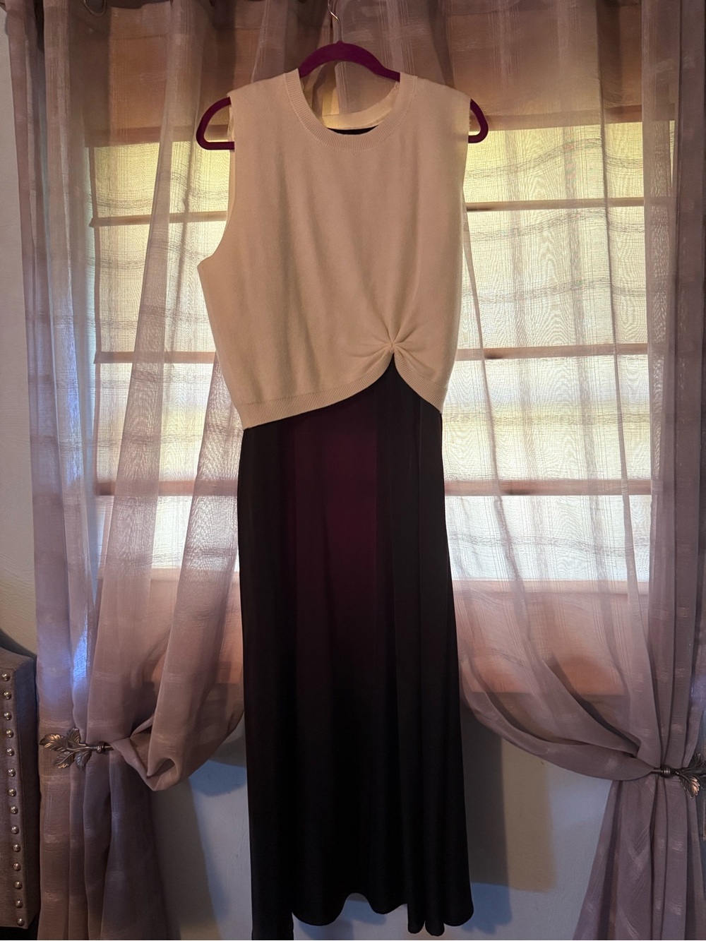 Sleeveless Two-Tone Rachel Zoe Maxi Dress in Cream and Black